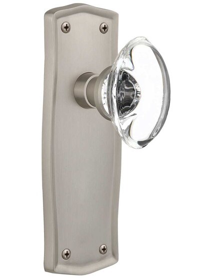 Prairie Door Set with Oval Crystal Glass Knobs - No Keyhole in Satin Nickel .